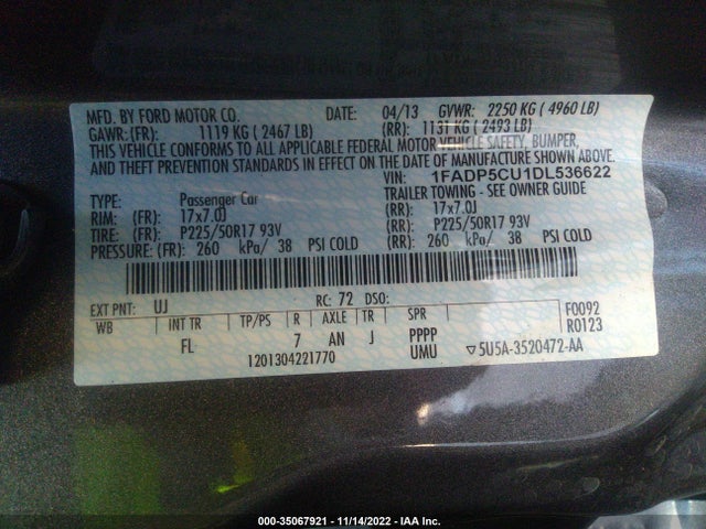 2013 FORD C-MAX ENERGI SEL VIN: 1FADP5CU1DL536622