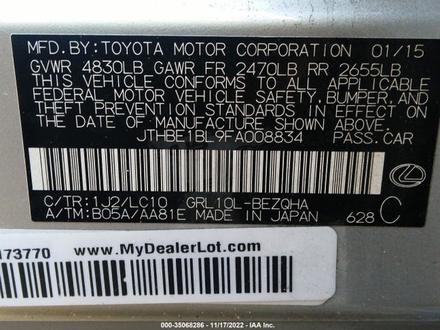 2015 Lexus GS, VIN: JTHBE1BL9FA008834