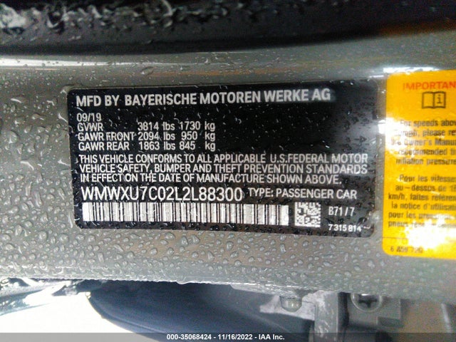 2020 Mini Cooper, VIN: WMWXU7C02L2L88300