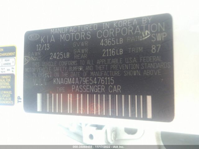 KNAGM4A79E5476115 KIA Optima Lx