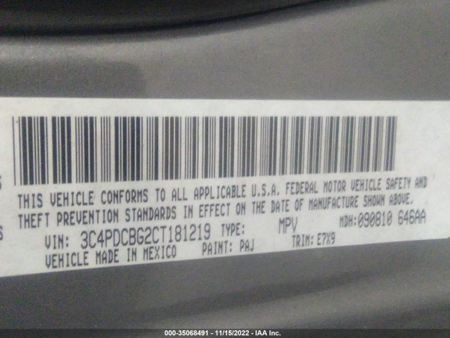 2012 DODGE JOURNEY SXT VIN: 3C4PDCBG2CT181219