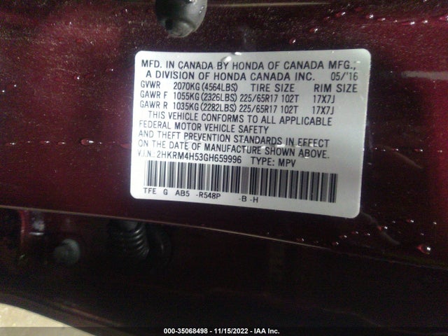 Honda CR-V EX 2016 2HKRM4H53GH659996 Image 9