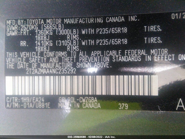 2T2AZMAA4NC235292 Lexus Rx Rx 350