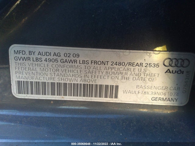 WAULF78K39N061074 Audi A4 2.0t Prem