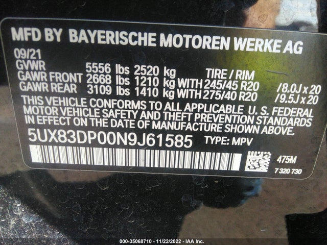 2022 BMW X3, VIN: 5UX83DP00N9J61585