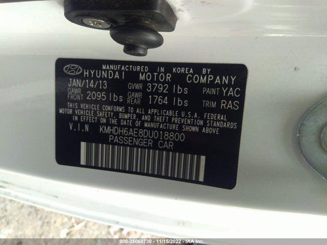 2013 HYUNDAI ELANTRA COUPE GS PZEV VIN: KMHDH6AE8DU018800