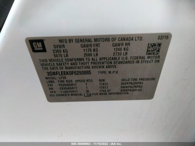 Chevrolet EQUINOX LS 2015 2GNFLEEK0F6290885 Image 9