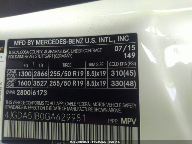 2016 MERCEDES-BENZ GLE GLE 350 VIN: 4JGDA5JB0GA629981
