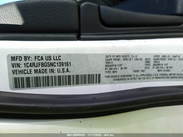 2022 Jeep Grand Cherokee, VIN: 1C4RJFBG5NC139161