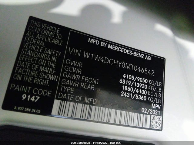2021 Mercedes-Benz Sprinter, VIN: W1W4DCHY8MT046542