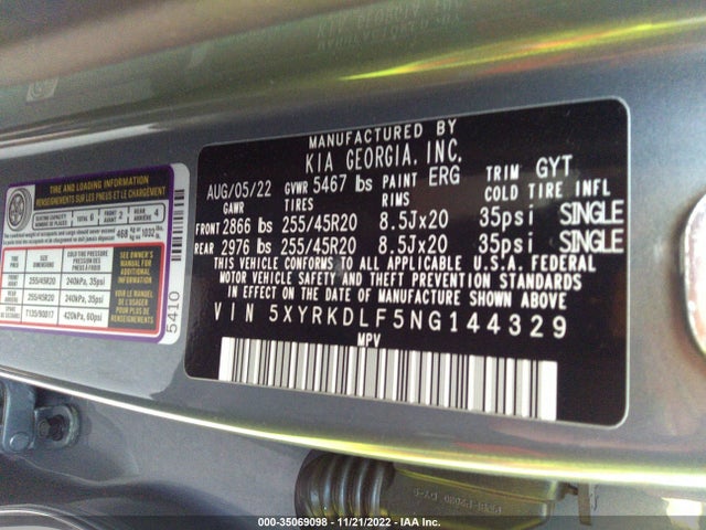 2022 Kia Sorento, VIN: 5XYRKDLF5NG144329