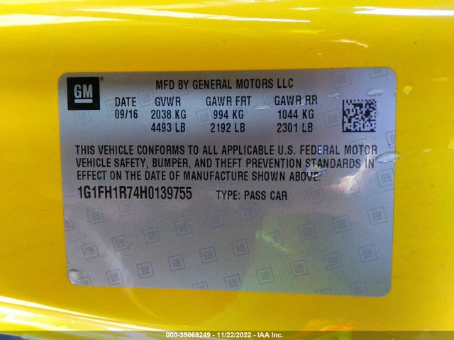 2017 Chevrolet Camaro, VIN: 1G1FH1R74H0139755
