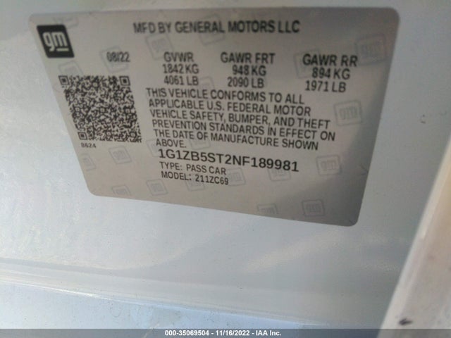 Chevrolet MALIBU LS 2022 1G1ZB5ST2NF189981 Image 9