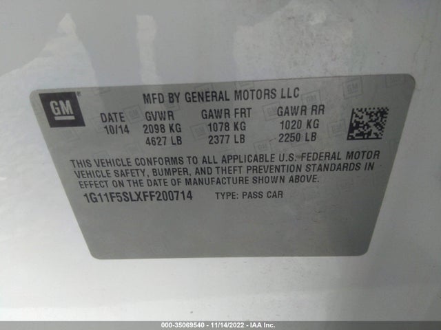 2015 CHEVROLET MALIBU LTZ VIN: 1G11F5SLXFF200714