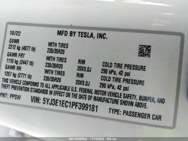 Tesla Model 3 Performance 2023 5YJ3E1EC1PF399181 Image 9
