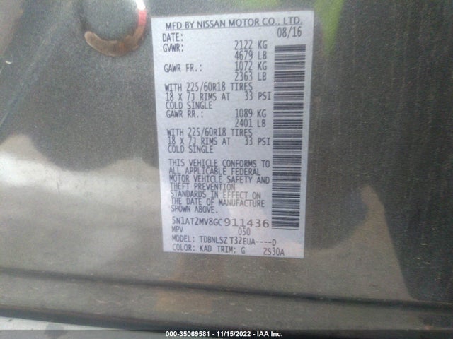 Продаж на аукціоні авто 2016 Nissan Rogue Sl, vin: 5N1AT2MV8GC911436, номер лоту: 35069581