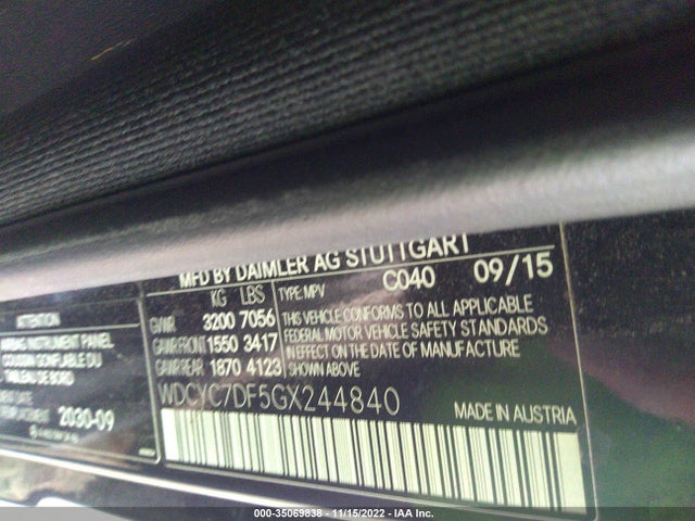2016 Mercedes-Benz G-Class, VIN: WDCYC7DF5GX244840