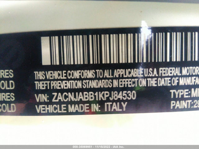 2019 JEEP RENEGADE ALTITUDE VIN: ZACNJABB1KPJ84530