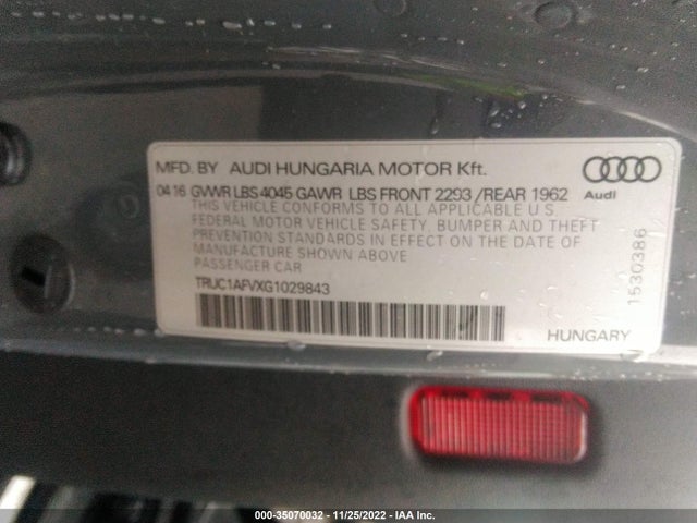 2016 Audi TT, VIN: TRUC1AFVXG1029843