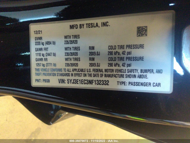 Tesla Model 3 Performance 2022 5YJ3E1EC3NF132332 Image 10