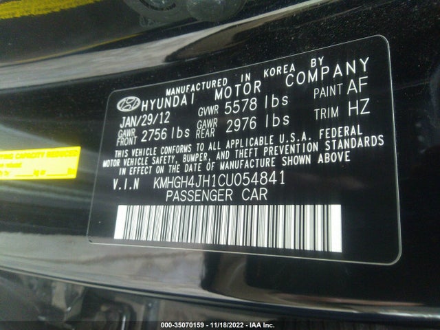 2012 HYUNDAI EQUUS SIGNATURE VIN: KMHGH4JH1CU054841