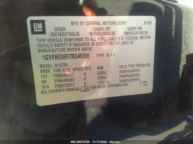 Cadillac Escalade 2007 1GYFK63857R346098 Image 14