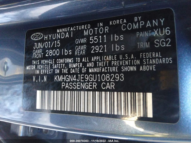 2016 Hyundai Genesis, VIN: KMHGN4JE9GU108293