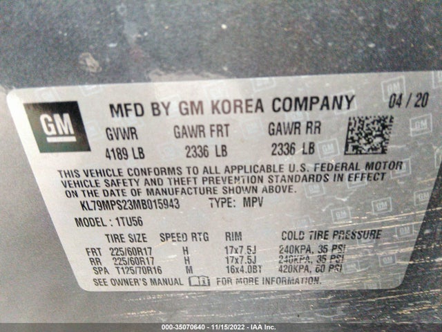 Chevrolet Trailblazer Lt 2021 KL79MPS23MB015943 Image 9
