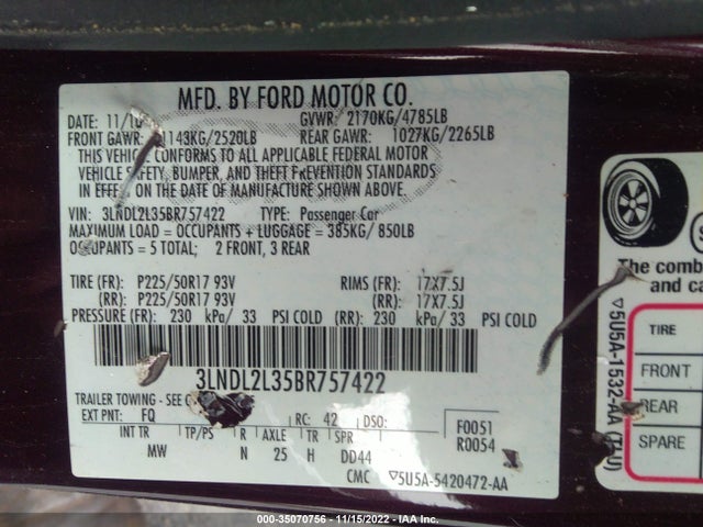 Lincoln MKZ HYBRID 2011 3LNDL2L35BR757422 Image 10