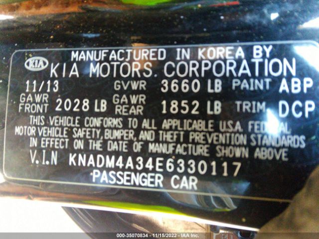 KNADM4A34E6330117 KIA RIO LX