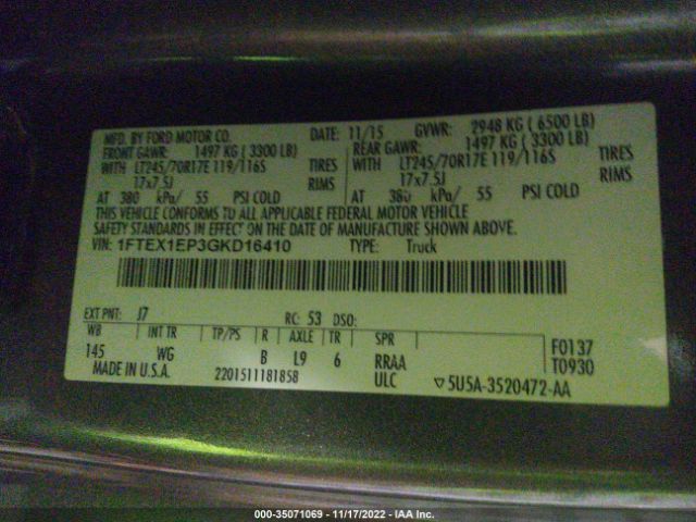 1FTEX1EP3GKD16410 Ford F-150 Xlt/xl/lariat