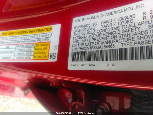 1HGCV1F32JA154468 Honda Accord Sport