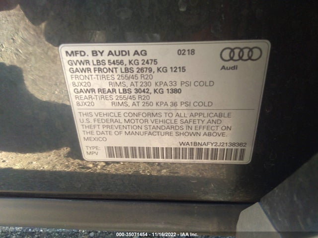 WA1BNAFY2J2138362 Audi Q5 Tech Premium Plus