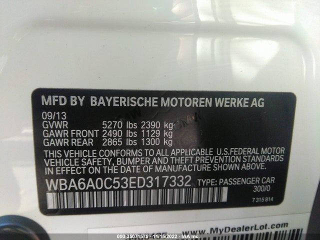 BMW 6 Series 640i 2014 WBA6A0C53ED317332 Image 9