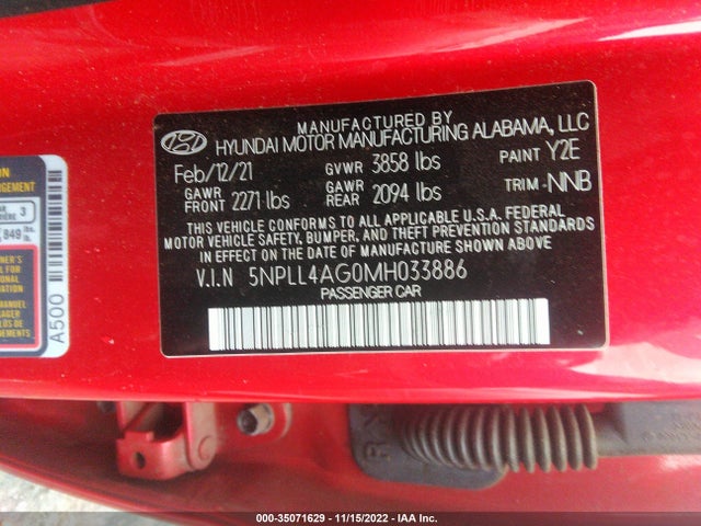 2021 Hyundai Elantra, VIN: 5NPLL4AG0MH033886