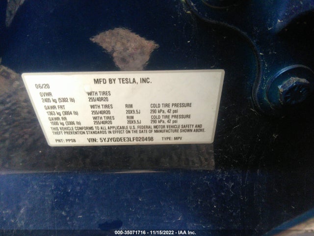 5YJYGDEE3LF020498 Tesla Model Y Long Range Dual Motor All-wheel Drive