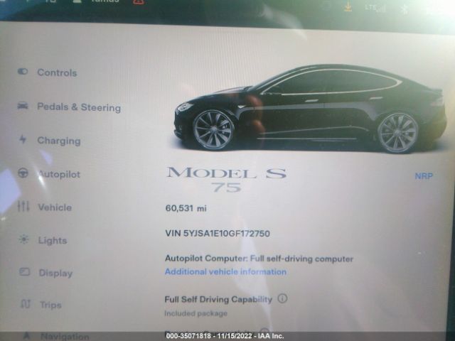 5YJSA1E10GF172750 Tesla MODEL S