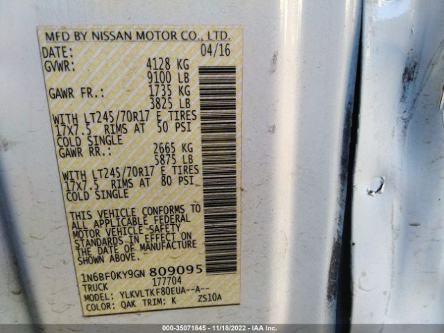 1N6BF0KY9GN809095 Nissan Nv Sv