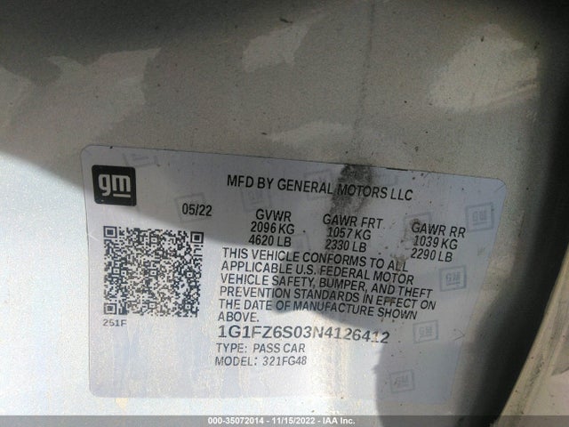 2022 Chevrolet Bolt EV, VIN: 1G1FZ6S03N4126412