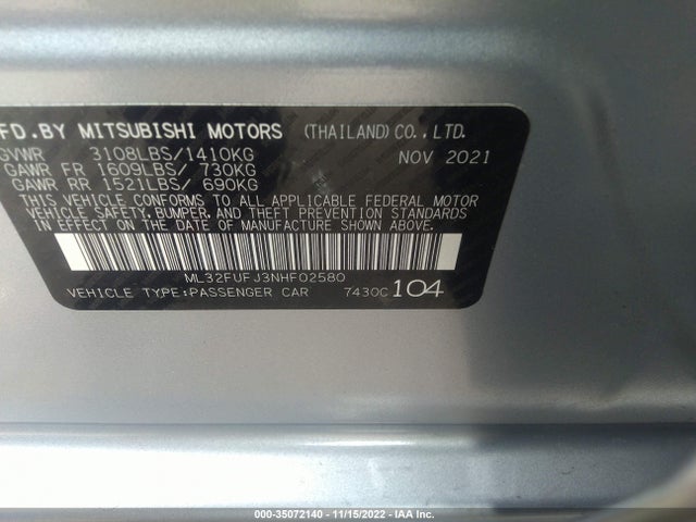 ML32FUFJ3NHF02580 Mitsubishi Mirage G4 Es/le/black Edition
