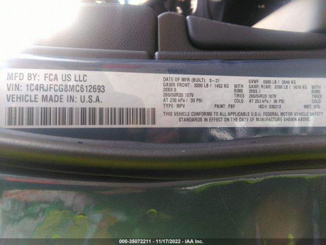 1C4RJFCG8MC612693 Jeep Grand Cherokee High Altitude