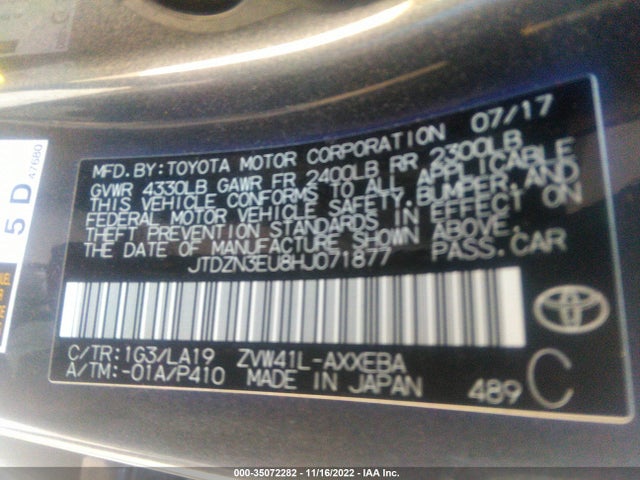 2017 Toyota Prius, VIN: JTDZN3EU8HJ071877