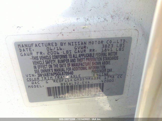 2016 Nissan Sentra, VIN: 3N1AB7AP5GL670940