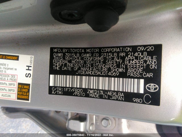 Toyota Corolla 2021 JTDEAMDE5MJ014069 Image 9