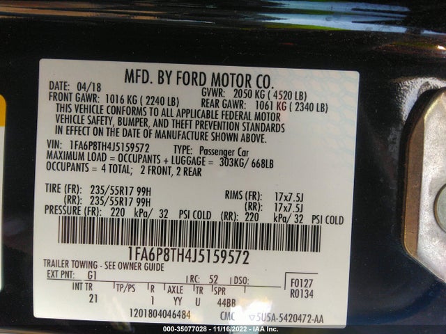 2018 Ford Mustang, VIN: 1FA6P8TH4J5159572