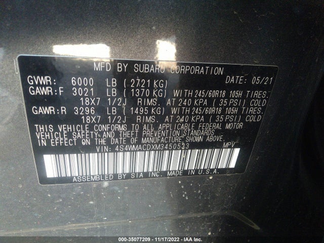 Subaru Ascent 2021 4S4WMACDXM3450533 Image 23