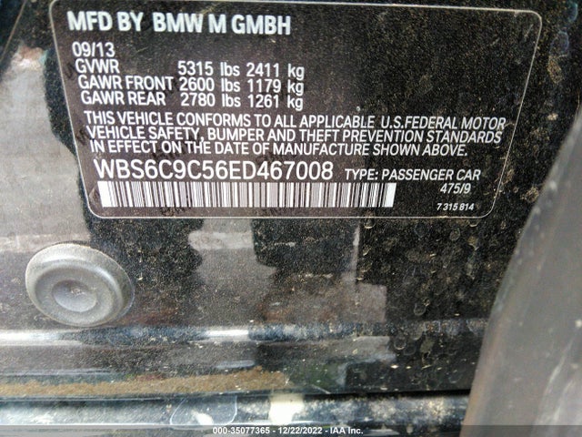 2014 BMW M6, VIN: WBS6C9C56ED467008