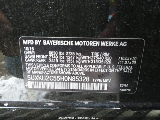 BMW X6 Xdrive35i 2017 5UXKU2C55H0N85328 Image 9