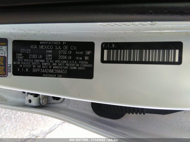 2021 KIA FORTE GT LINE VIN: 3KPF34ADXME394453
