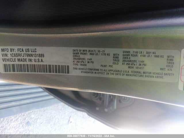 2022 Ram 1500, VIN: 1C6SRFJT9NN131889